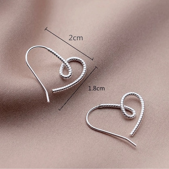 Any 3/$25! Silver Textured Heart Threader Earrings - Picture 3 of 5
